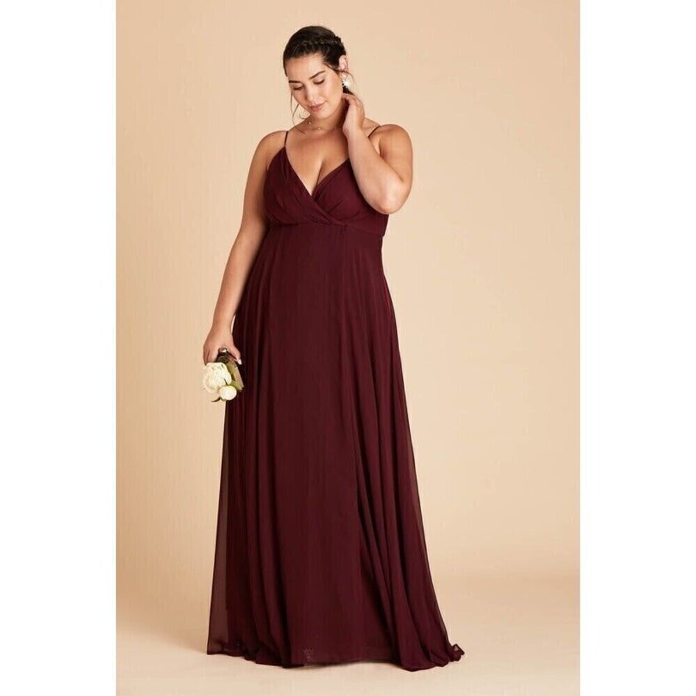 Birdy Grey  Cabernet Burgundy Spaghetti‎ Chiffon Kaia Maxi Dress Plus Size 2X - Picture 3 of 16
